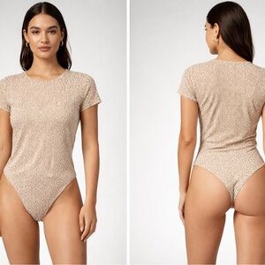 Express Leopard Print Thong Bodysuit Women’s S Neutral Cheetah Party Night Out